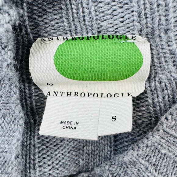 Anthropologie Sweater Dress Womens Small Gray Yellow Rib Knit Bell Sleeves - Picture 3 of 13